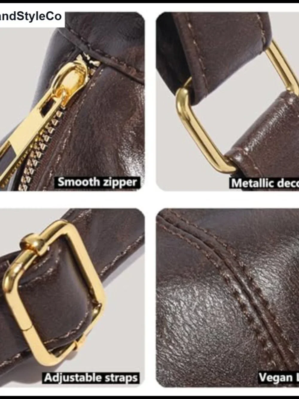 Vegan Leather Hobo Bag Slouchy Shoulder Purse Adjustable Strap Zipper